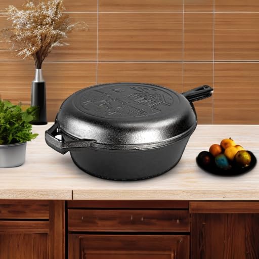 Lodge Cast Iron Cabin Combo Cooker, 3.2 Quart, Black, Model LCCWND