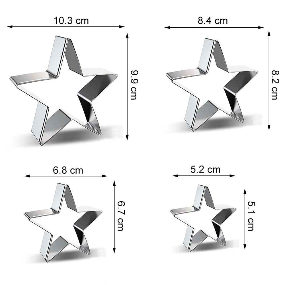 Star Cookie Cutter Set - 4 Pieces Star Shaped Pentagram Biscuit Molds Fondant Cake Cookie Cutters Biscuit Mold For Diy Chirstmas
