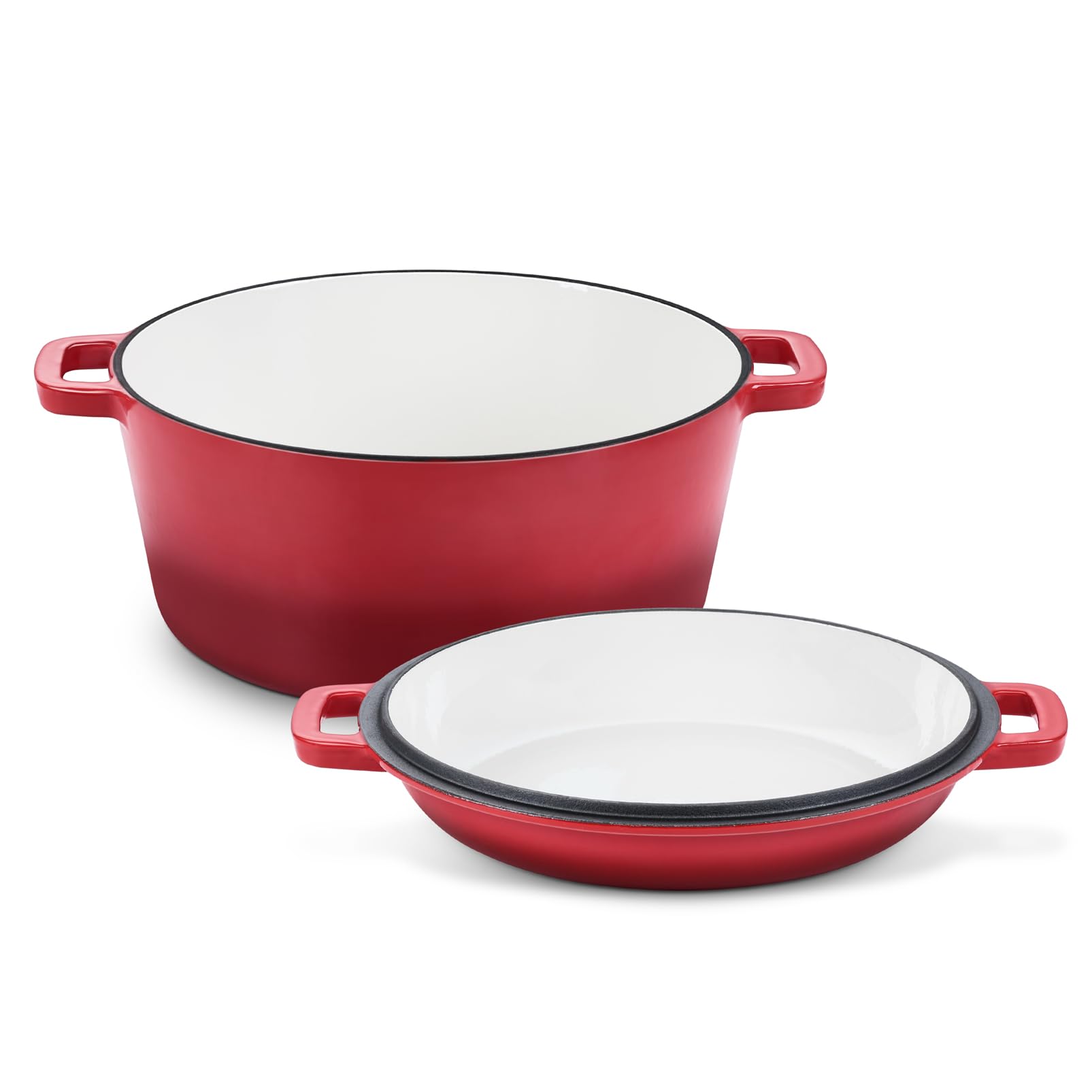 TeamFar 5qt Dutch Oven, Preseasoned Cast Iron for Bread Baking, Red