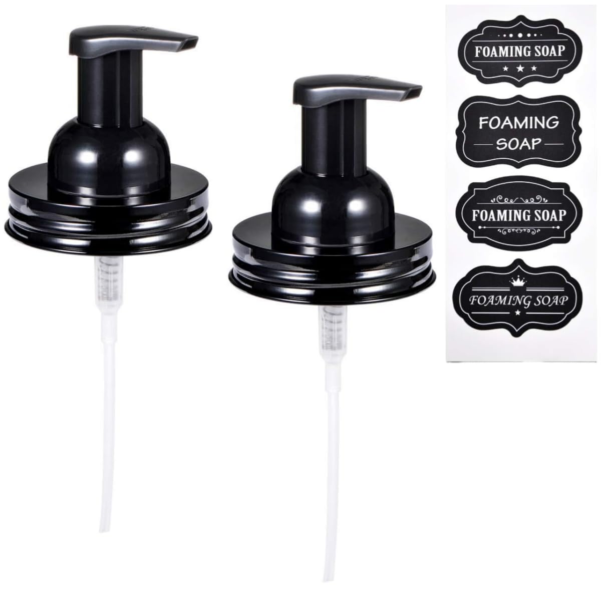 SheeChung Mason Jar Foaming Soap Dispenser Lids - Black, 2 Pack, for Standard Mouth Jars, Perfect for Hand Sanitizer and Facial Cleansing Foam