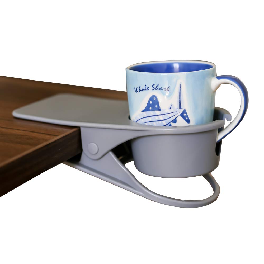 Drinking Cup Holder Clip Home Office Table Desk Side Clip Water Drink Beverage Soda Coffee Mug Holder Cup Clip Design (Grey)