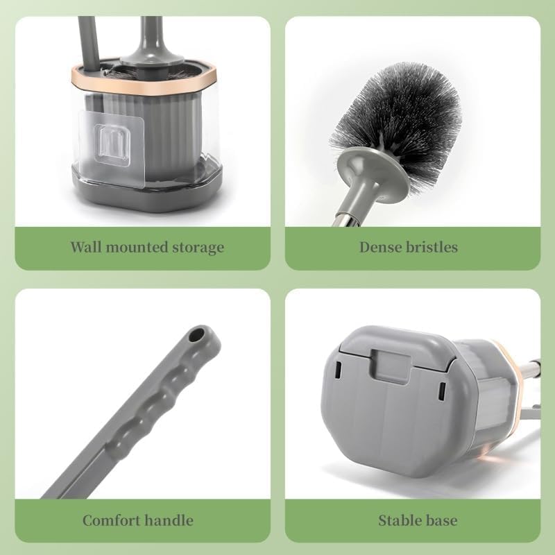 Vasukie Silicone Toilet Brush And Holder Set, With A Extra Crevice Cleaning Brush Deep Cleaning Toilet Bowl Brush For Bathroom T