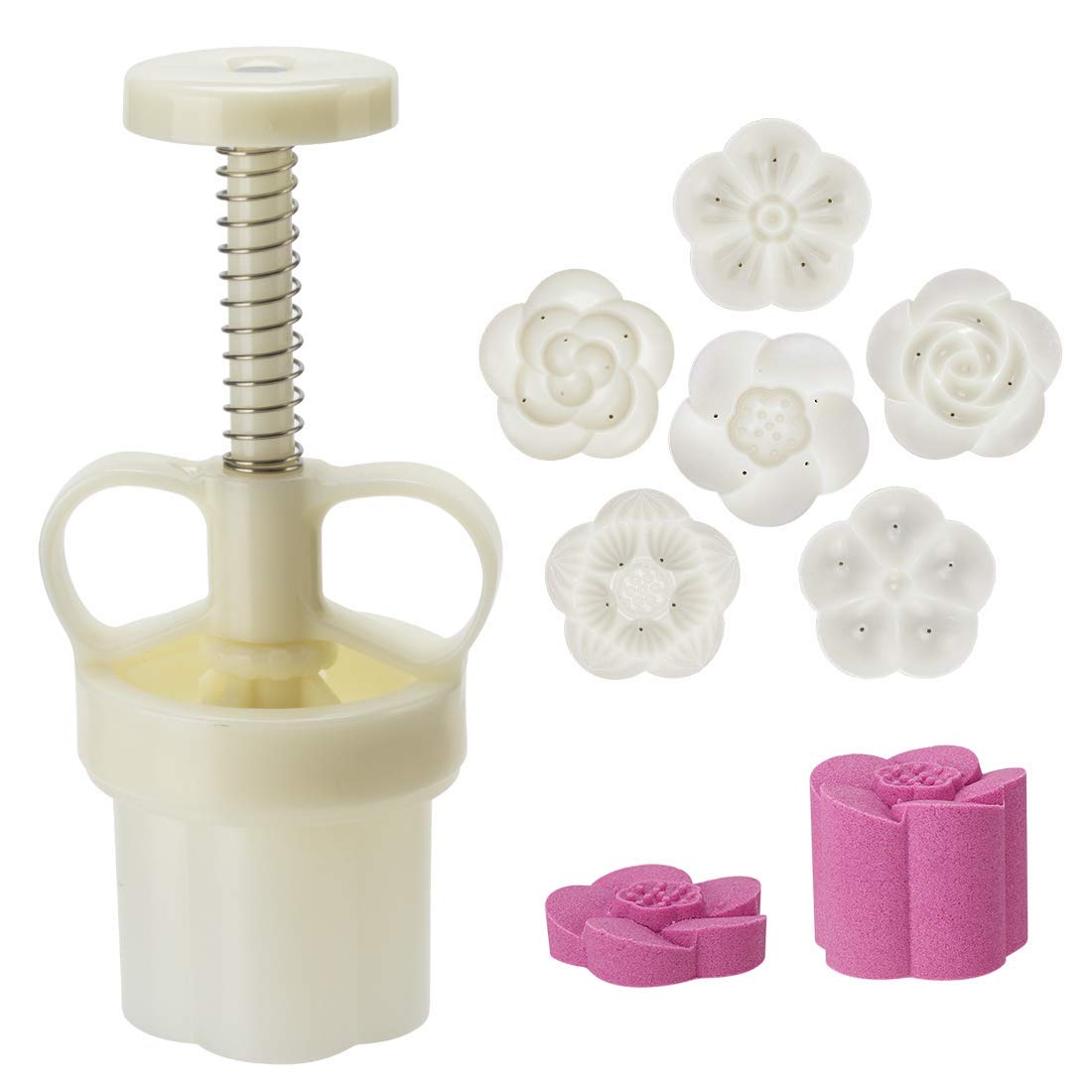 Dltsli Moon Cake Mold Chinese Mid-Autumn Festival Cookie Stamp Set  Thickness Adjustable 50g 6 Stamps Mooncake Shortbread Press DIY Decoration Hand Cutter Cake Polvoron Mold