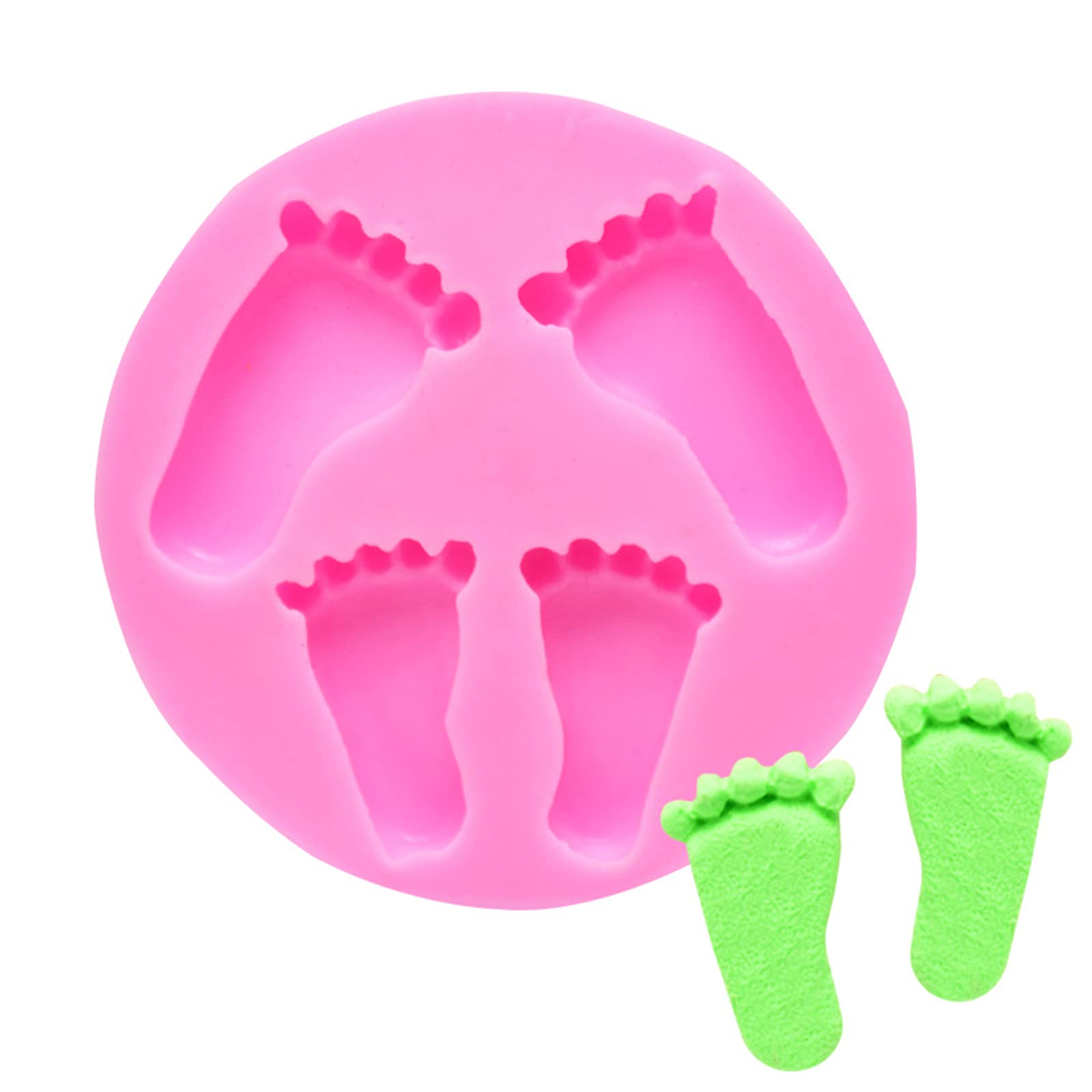 Baby Footprint Silicone Molds For Baby Shower Cake Topper Decoration, 4 Cavities Fondant Mold For Diy Baking Cookie, Chocolate,