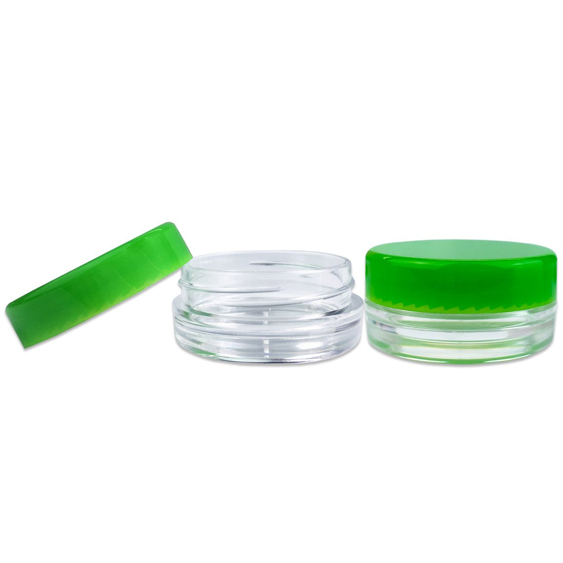 Beauticom 3g/3ml (0.1 Fl Oz) Round Clear Plastic Jars with Round Top Lids for Creams  Lotions  Make Up  Powders  Glitters  and more... (Color: Green Lid Quantity: 50 Pieces)