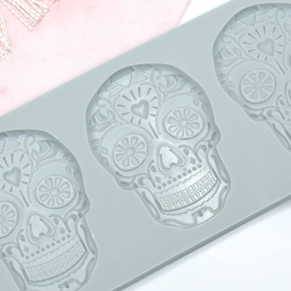 Fondant Lace Mold, Sugar Edible Cake Silicone Fondant Impression Lace Mat,Skull Pattern Silicone Lace Mould For Cake Decorating