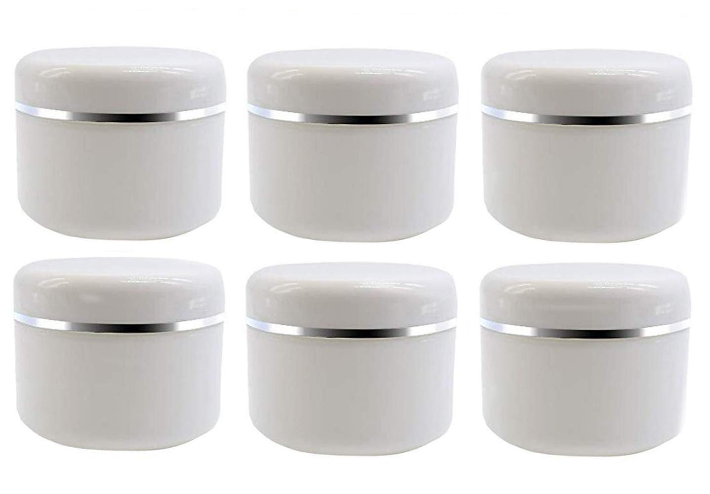 20Ml 0.67Oz White Silver Edge Empty Refillable Cosmetic Plastic Jars With Dome Lid Make Up Face Cream Lip Balm Lotion Storage Co
