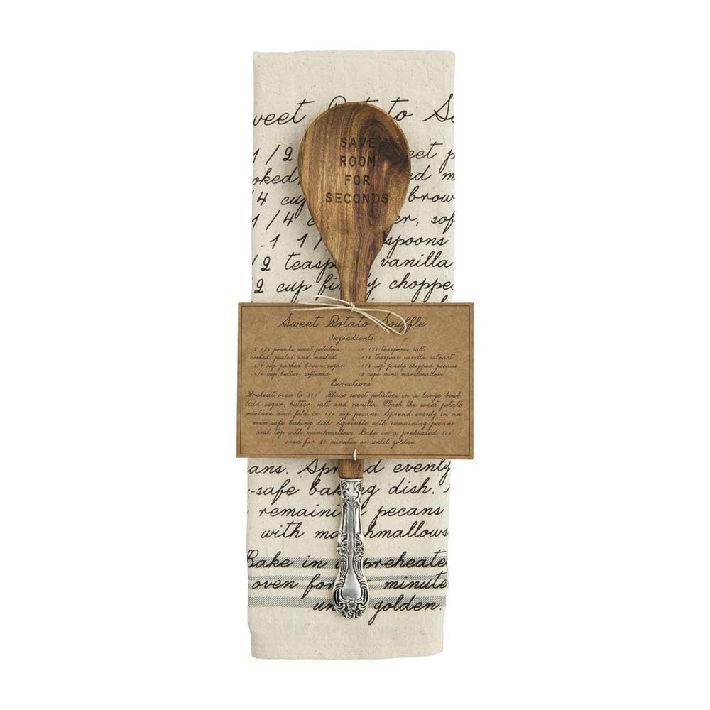 Mud Pie Thanksgiving Sides Recipe Towel And Wooden Spoon Set, Sweet Potatoes, 26'' X 16.5''