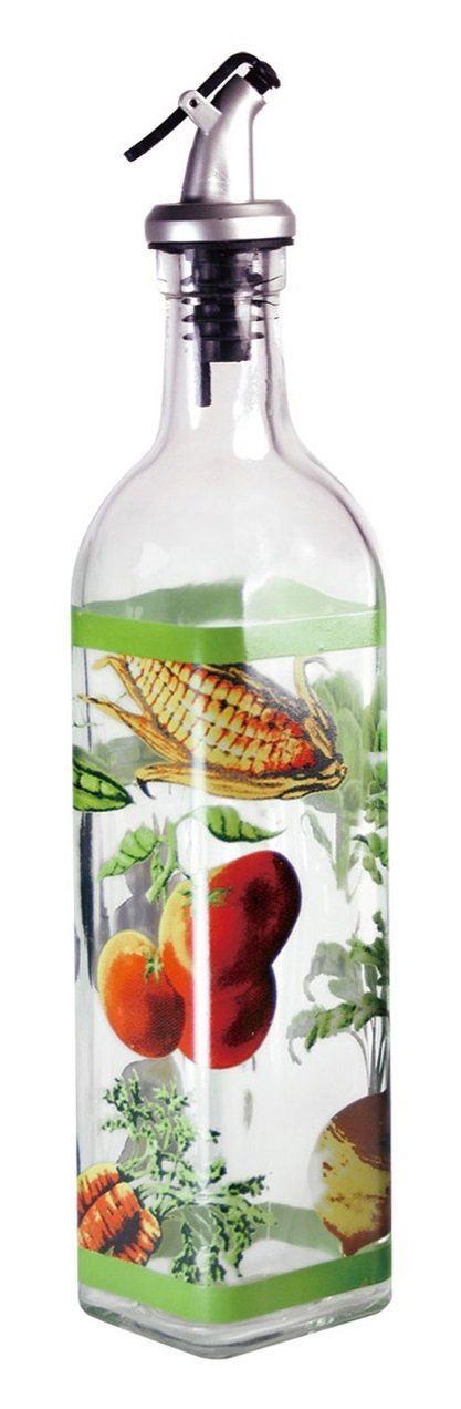 Grant Howard Hand Painted Square Cruet with Pourer, Veggies, 16 oz., Multicolor