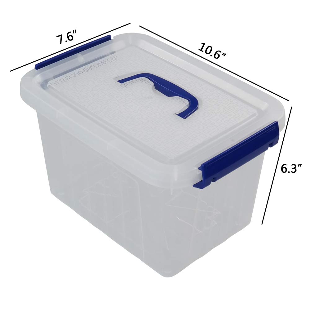Eagrye 6 Quart Plastic Storage Latch Box, 6-Pack Clear Storage Bin With Handle