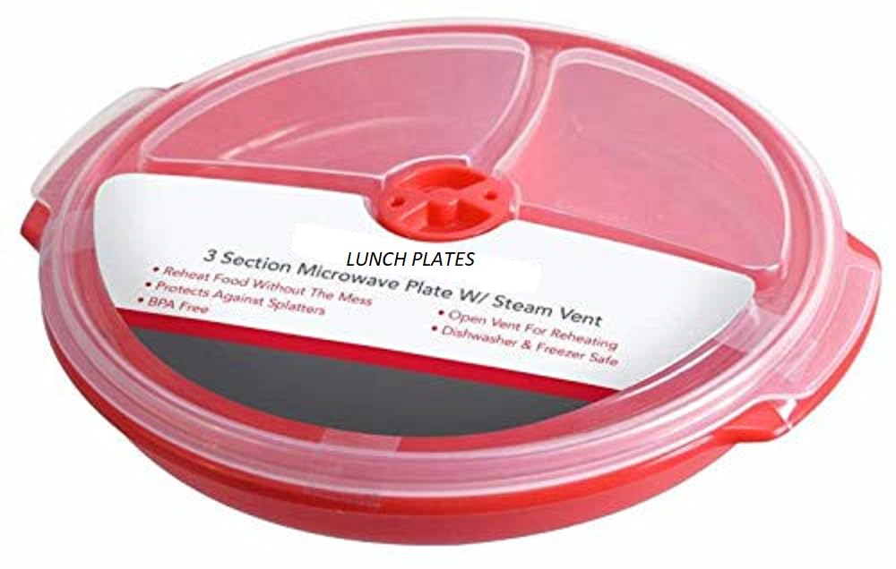 Home Products Essentials Microwave Food Storage Travel Tray Containers - Portion Control - 3 Section Compartment Divided Plates