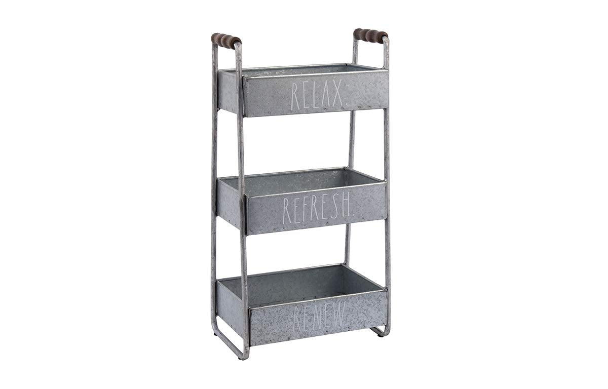 Rae Dunn 3 Tier Desk Organizer - Galvanized Steel Caddy with Wood Accents  Tabletop or Floor Standing Design - Chic and Stylish Metal Storage Bin for Office  Home or Kitchen