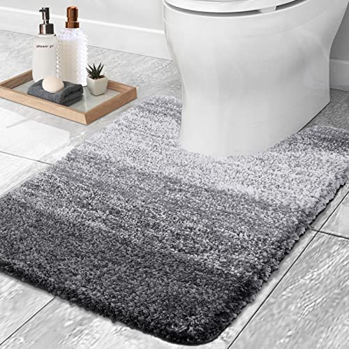 Olanly Luxury Toilet Rugs U-Shaped 24X20, Extra Soft And Absorbent Microfiber Bathroom Rugs, Non-Slip Plush Shaggy Toilet Bath M