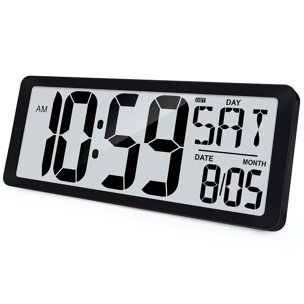 Kmmkgg Atomic Clock With Backlight, 14.2 Digital Wall Clock Large Display, Battery Operated Digital Alarm Clock With Day, Date &