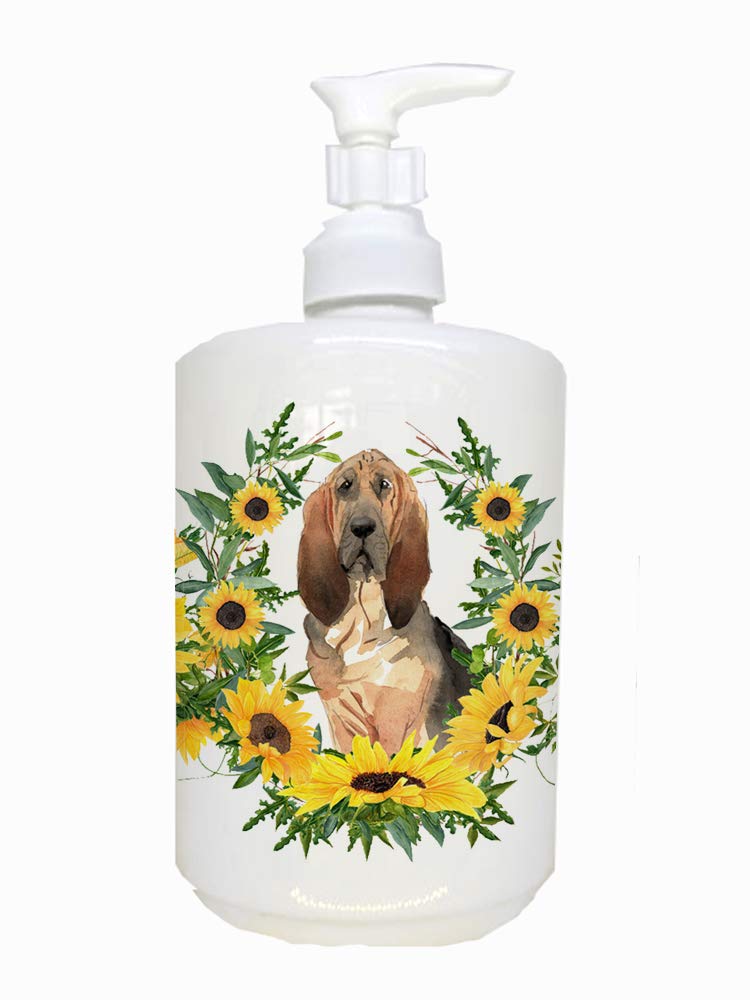 Caroline'S Treasures Ck2985Soap Bloodhound In Sunflowers Ceramic Soap Dispenser Hand Soap Dispenser Pump Bottles For Bathroom Ki