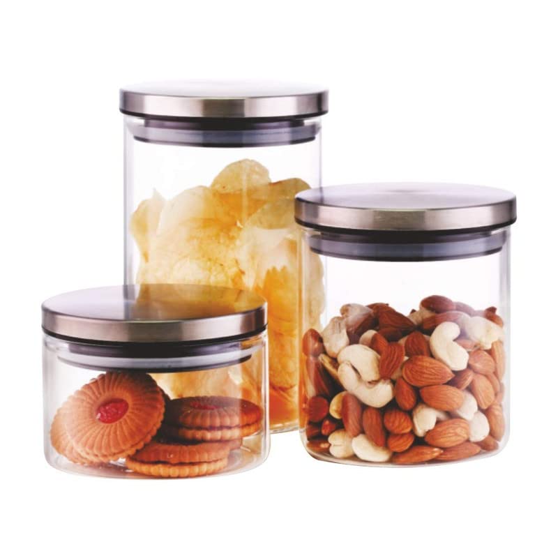 Caprin Classic Glass Jar For Kitchen Storage, Set Of 3, (300Ml + 600Ml + 900Ml)