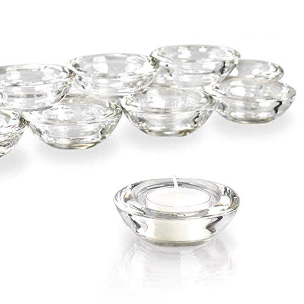 ELIVIA Clear Tealight Candle Holders - Set of 24, Round Chunky Glass Candle Holder, 3 Diameter - CH01