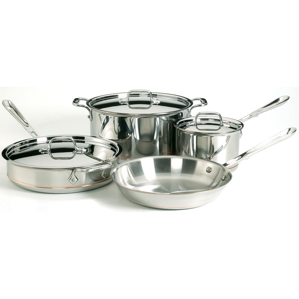All-Clad Copper Core 5-Ply Stainless Steel Cookware Set 7 Piece Induction Oven Broiler Safe 600F Pots and Pans Silver