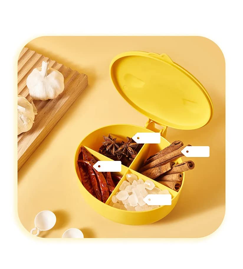 Gion 4 Compartments Seasoning Box/Spice Box/Spice Container Box/Masala Box Case Set Storage Container Condiment Jars Dispenser F