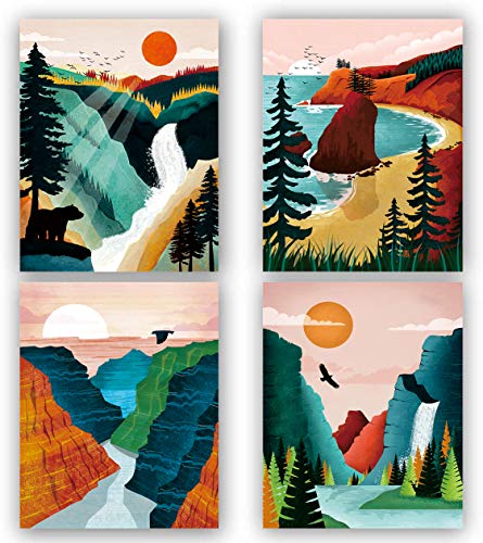 National Park Poster ,National Parks Art Prints,Nature Wall Art,Mountain Print Set Abstract Prints Of Mountain Wall Art, Yellows