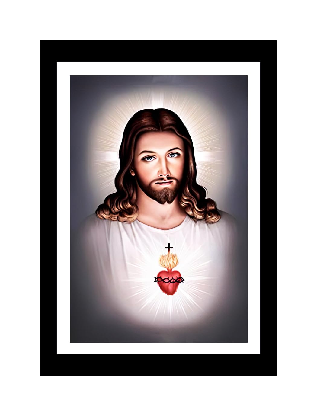 Sky Flying Wood Wall Hanging Jesus Christ Photo Frame Poster For Living Room, Pooja Room (Multicolor Framed, Size - 33Cm X 25Cm)