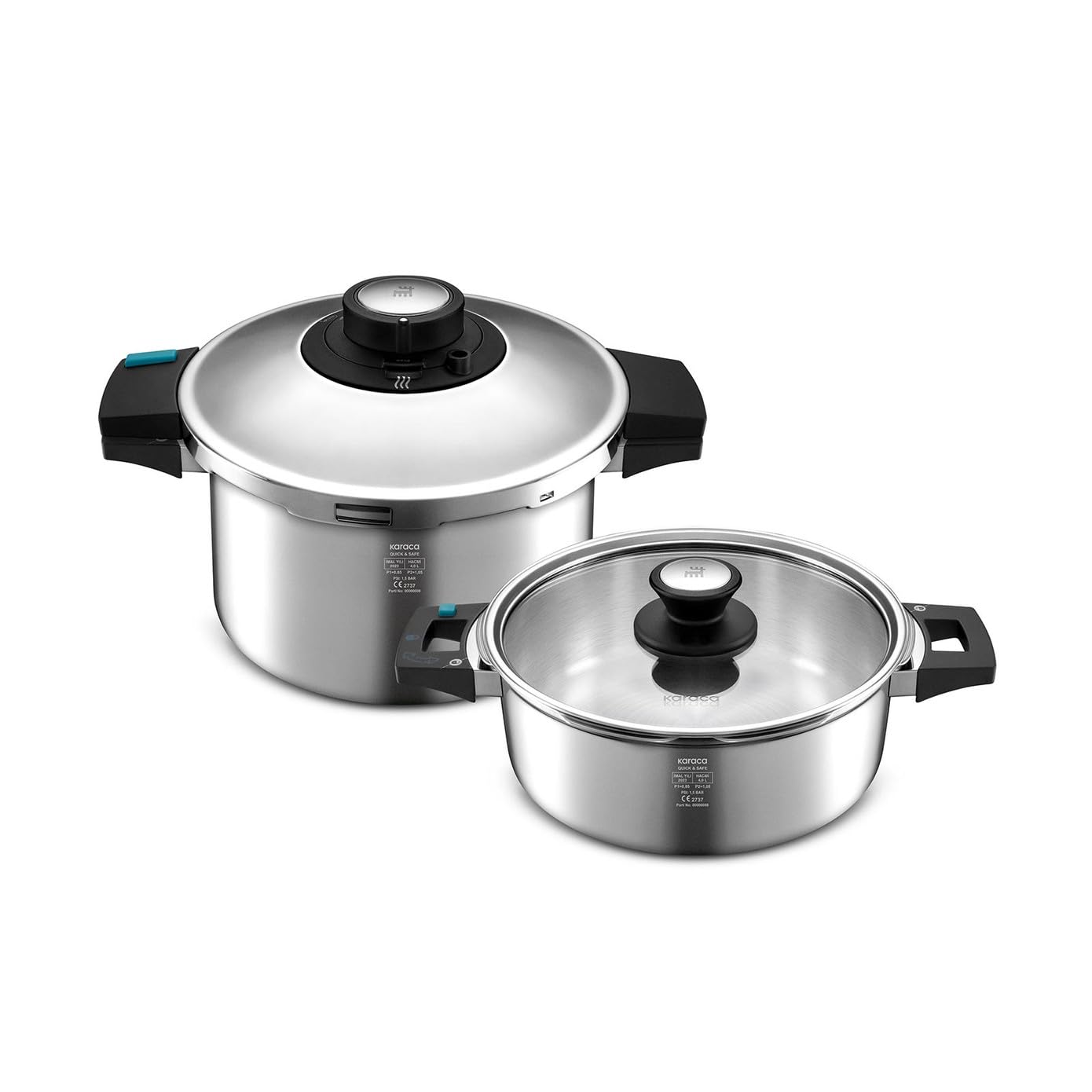 Karaca Quick & Safe 2Piece Stainless Steel Pressure Cooker Set, 4L+6L, Induction Multi Cooker Pot, 2 Cooking Programs, Dishwash