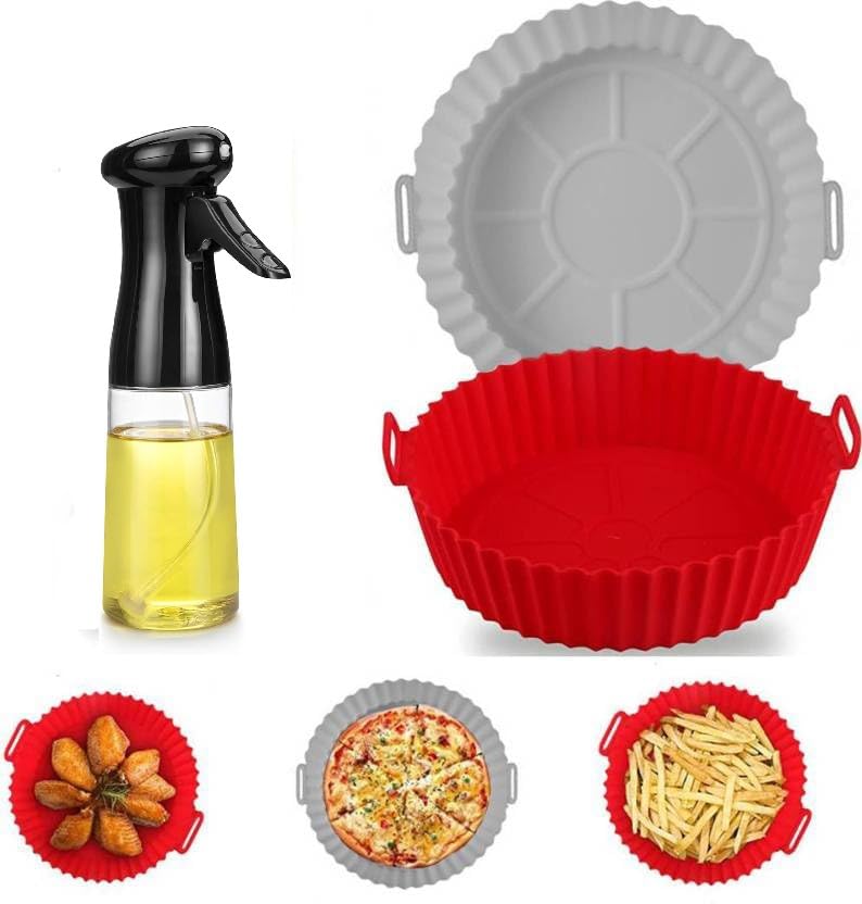 Skylo Zone Multicolor 2 Pcs Silicone Air Fryer Liners Bsaket Air Fryer Accessories Silicone Coating Pot Basket And Oil Sprayer B