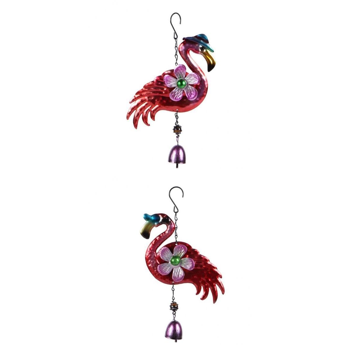 Merishopp 2Pcs Metal Flamingo Wind Chimesr For Indoor Outdoor Hanging Decoration