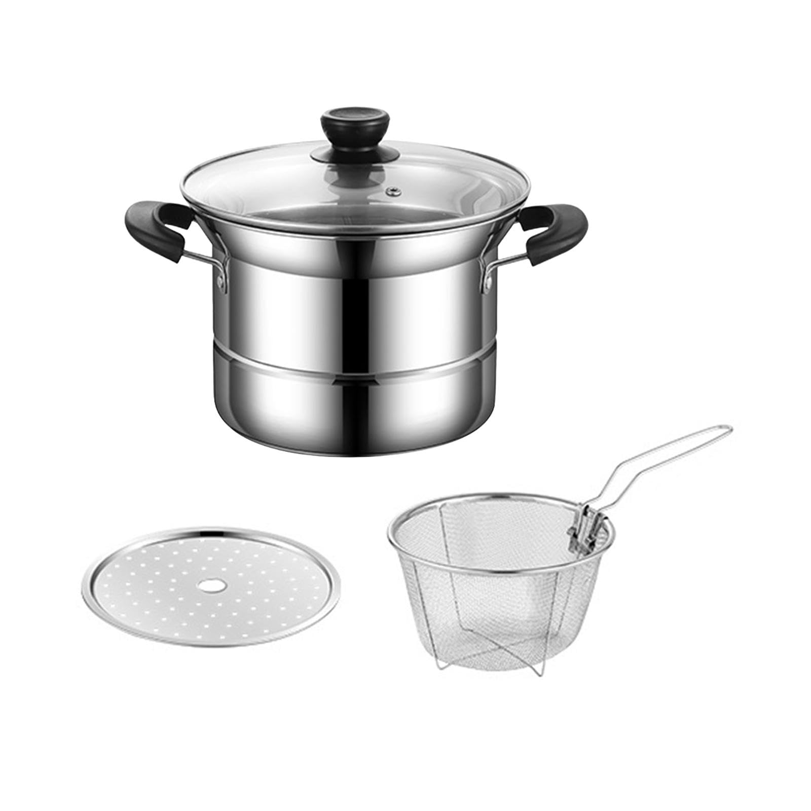 Calandis Stainless Steel Saucepan Multipurpose Frying Pan Skillet For Pasta Spaghetti Double Handle