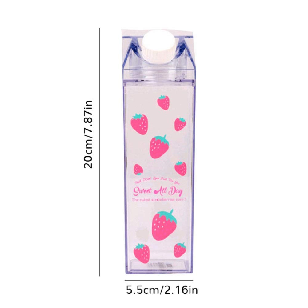 Milk Carton Water Bottle 17oz (500mL) Plastic Clear Square  No BPA Leakproof Portable Reusable Milk Carton Shaped Juice Bottle Perfect for Fitness Gym Camping Sports