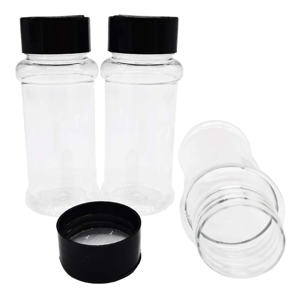 Ojyudd 16 Pack 3.4Oz/100Ml Plastic Spice Bottles Set,Empty Seasoning Containers With Black Cap,Clear Reusable Containers Jars Fo