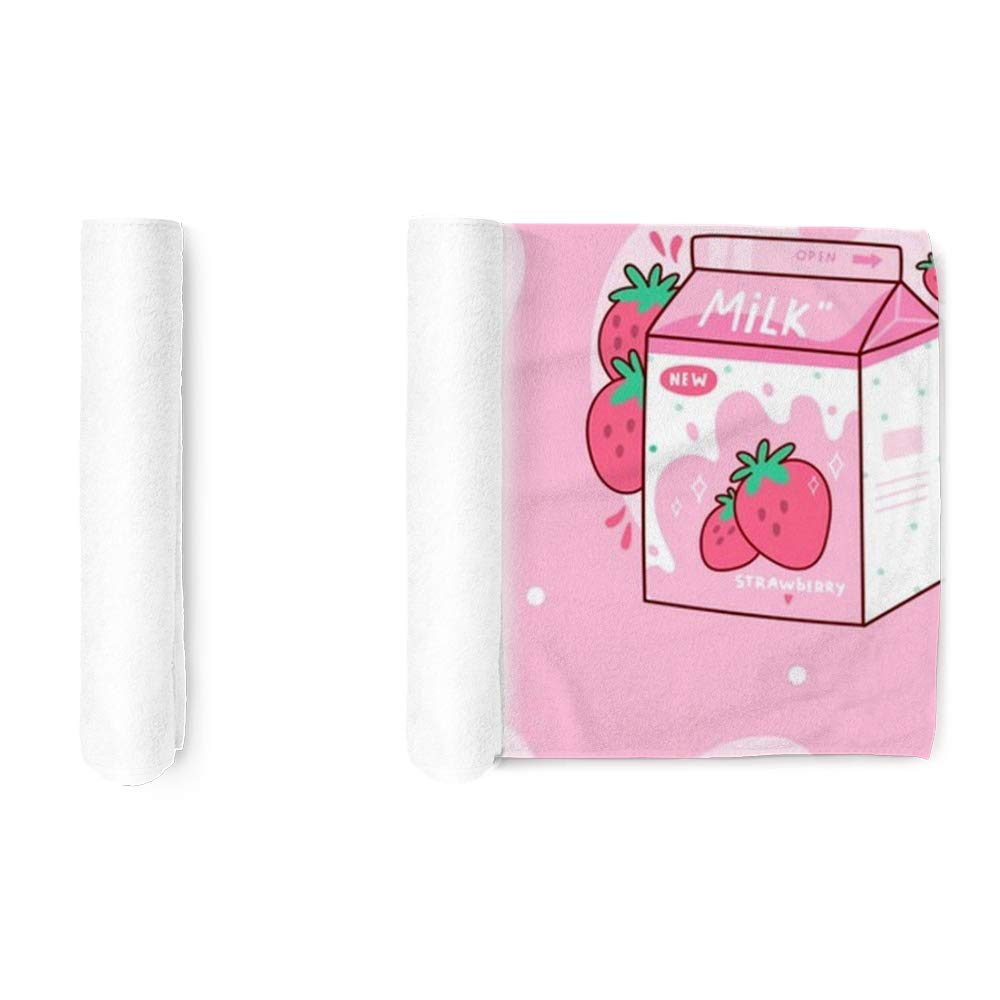 Kuizee Microfiber Hand Towel Face Towels Carton Of Strawberry Milk Kawaii Anime Cartoon Pink Absorbent Ultra Soft Stylish Bathro