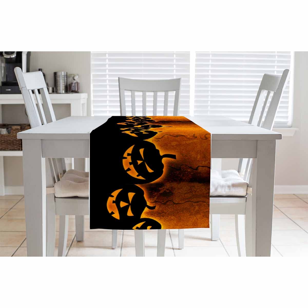 Hosnye Table Runner Halloween Evil Pumpkin,Cotton Linen Table Runner Decoration For Kitchen Family Dinner Table Holiday Party Fa
