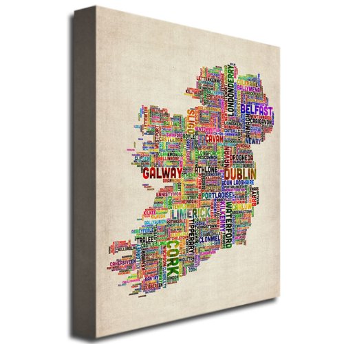 Ireland City Text Map Ii By Michael Tompsett, 24X32-Inch Canvas Wall Art