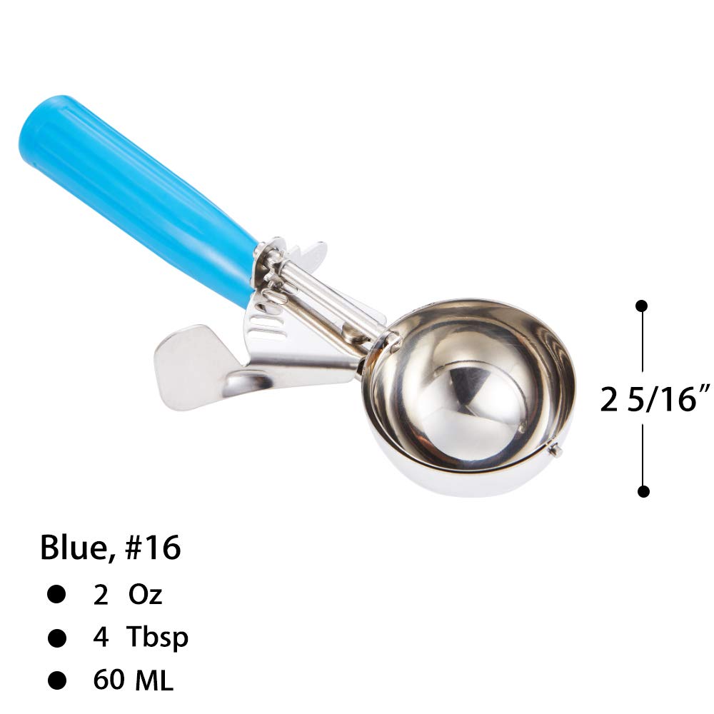 Saebye Portion Scoop - #16 Disher, 2 oz, 18/8 Stainless Steel, Blue Handle