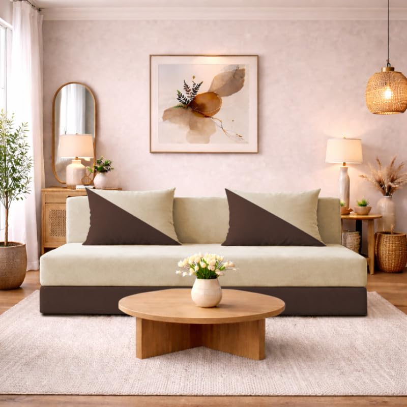 Adorn India Easy Desmond 4 Seater Sofa Cum Bed 6 X 6 (Brown & Beige) (1 Year Warranty)