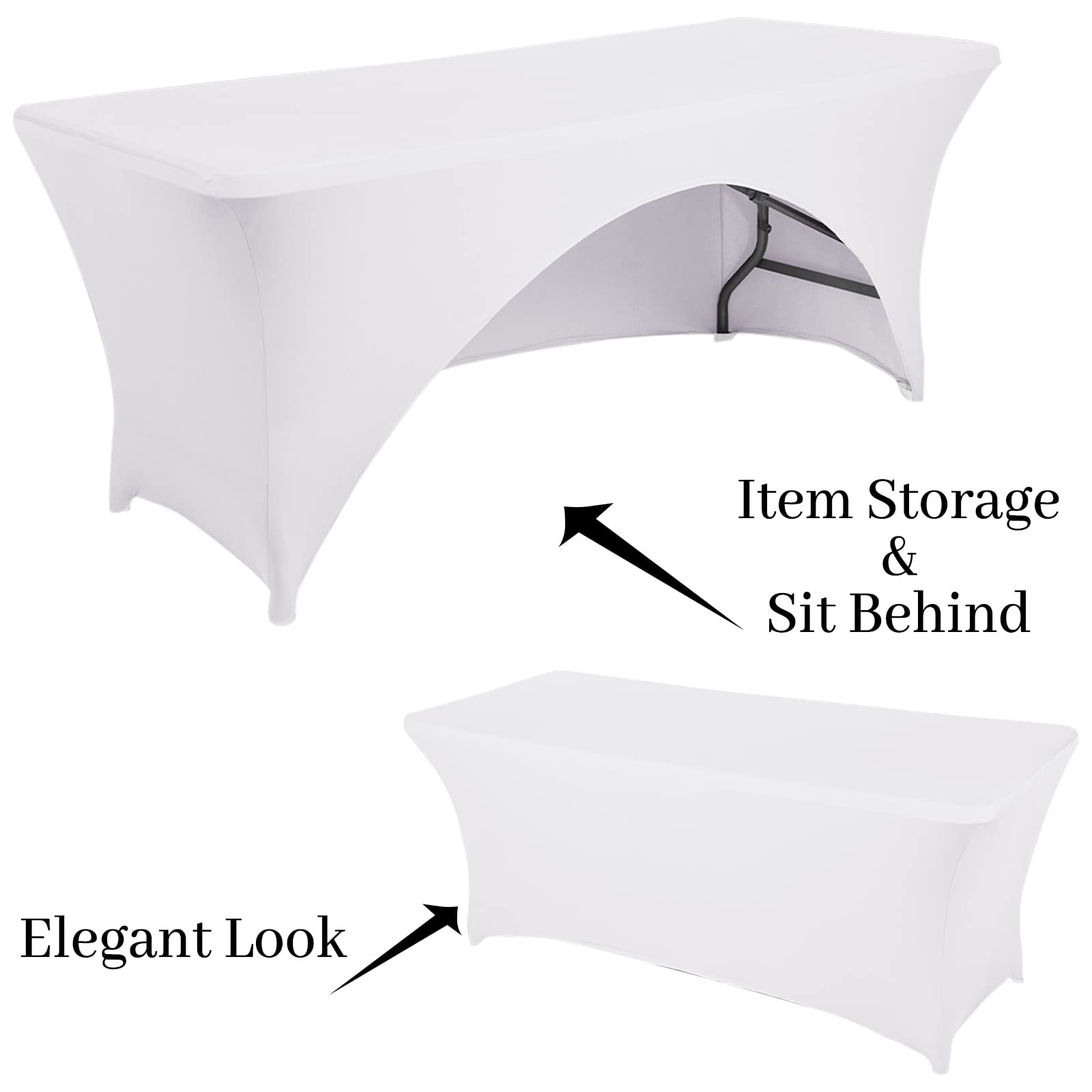 Fhberni Spandex Table Cover 4 ft. Fitted Polyester Tablecloth Stretch Table Cover Table Topper Open Back - White