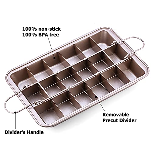 Hovico Non Stick Brownie Pans With Dividers, High Carbon Steel 18-Lattice Brownie Baking Tray For For Oven Baking, Baking Pan Wi