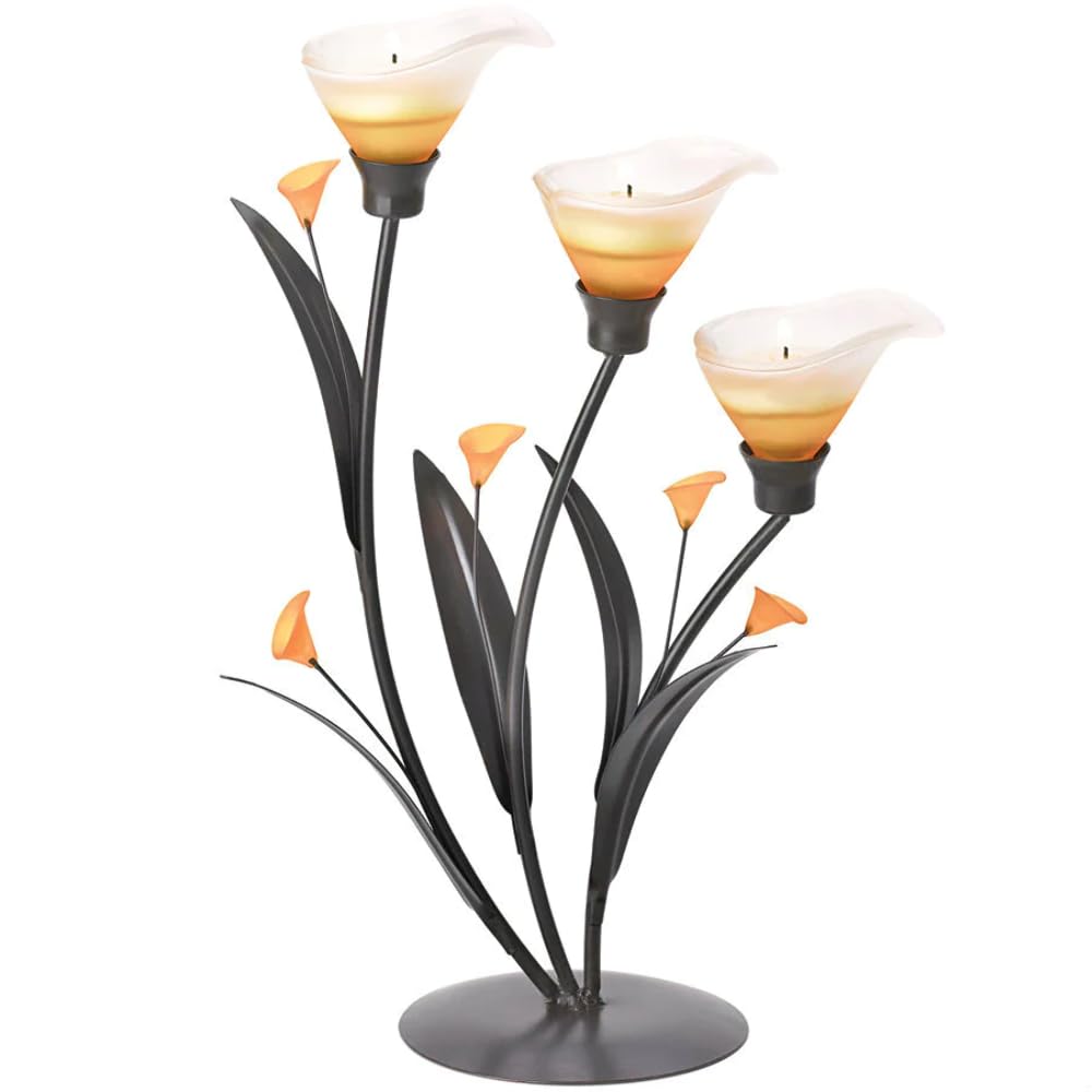 Gallery of Light 38947 Amber Lilies Tealight Holder, 9.38 X 4.75 X 13.4, Multicolor