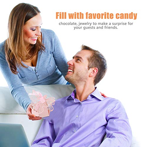 Fafeicy 100PCS Butterfly-Pattern Paper Cut Carton Wedding Favor Sugar Chocolate Boxes for Birthday Decoration (Pink)