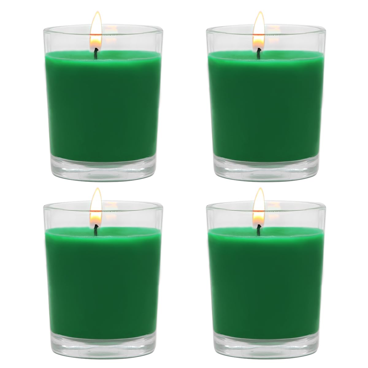 Set of 4 Green Votive Candles for Christmas and St. Patricks Day, Clear Glass Filled Unscented Soy Wax Candle for Spring Home D
