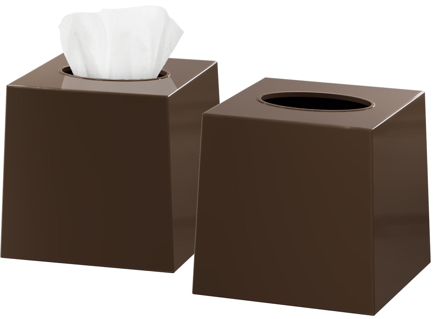 Brown Tissue Box Cover Square - Plastic Facial Tissue Box Holder Set of 2 - Decorative Cube Tissue Holder Dispensers Fit Any Van