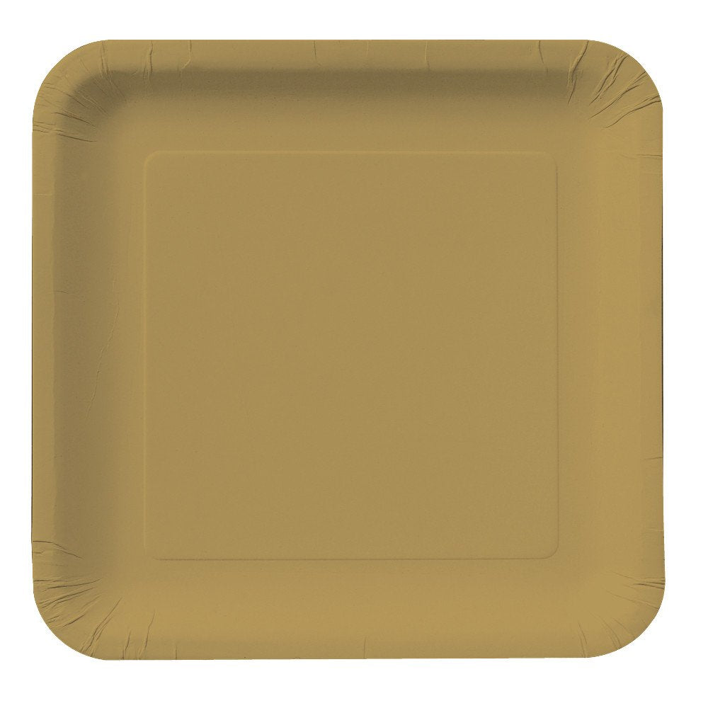 Creative Converting Touch Of Color 18 Count Square Paper Dinner Plates, Glittering Gold