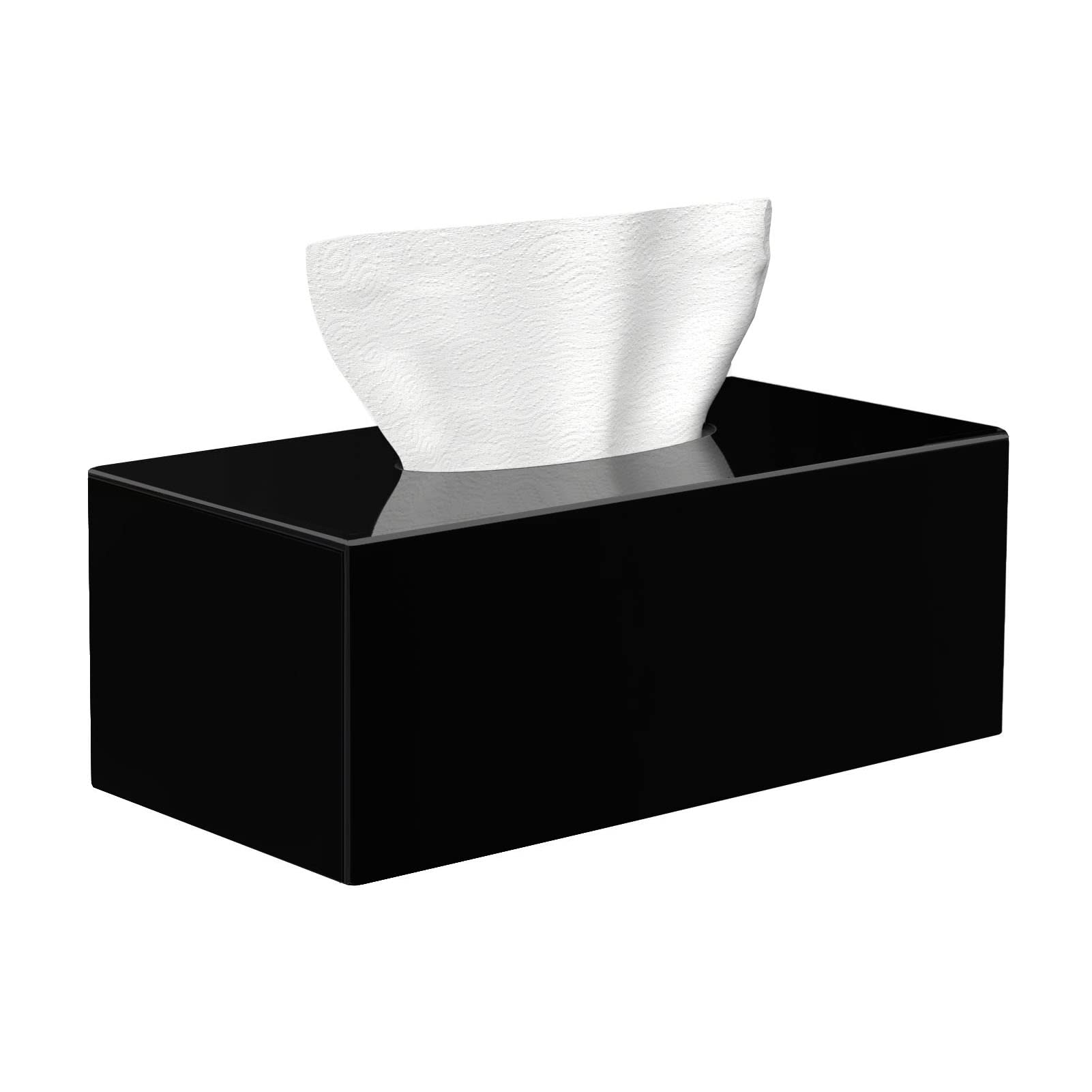 HBlife Acrylic Tissue Box Holder & Cover Rectangular, Magnetic Dryer Sheet & Mask Organizer for Car, Bathroom, Office - Black, 9