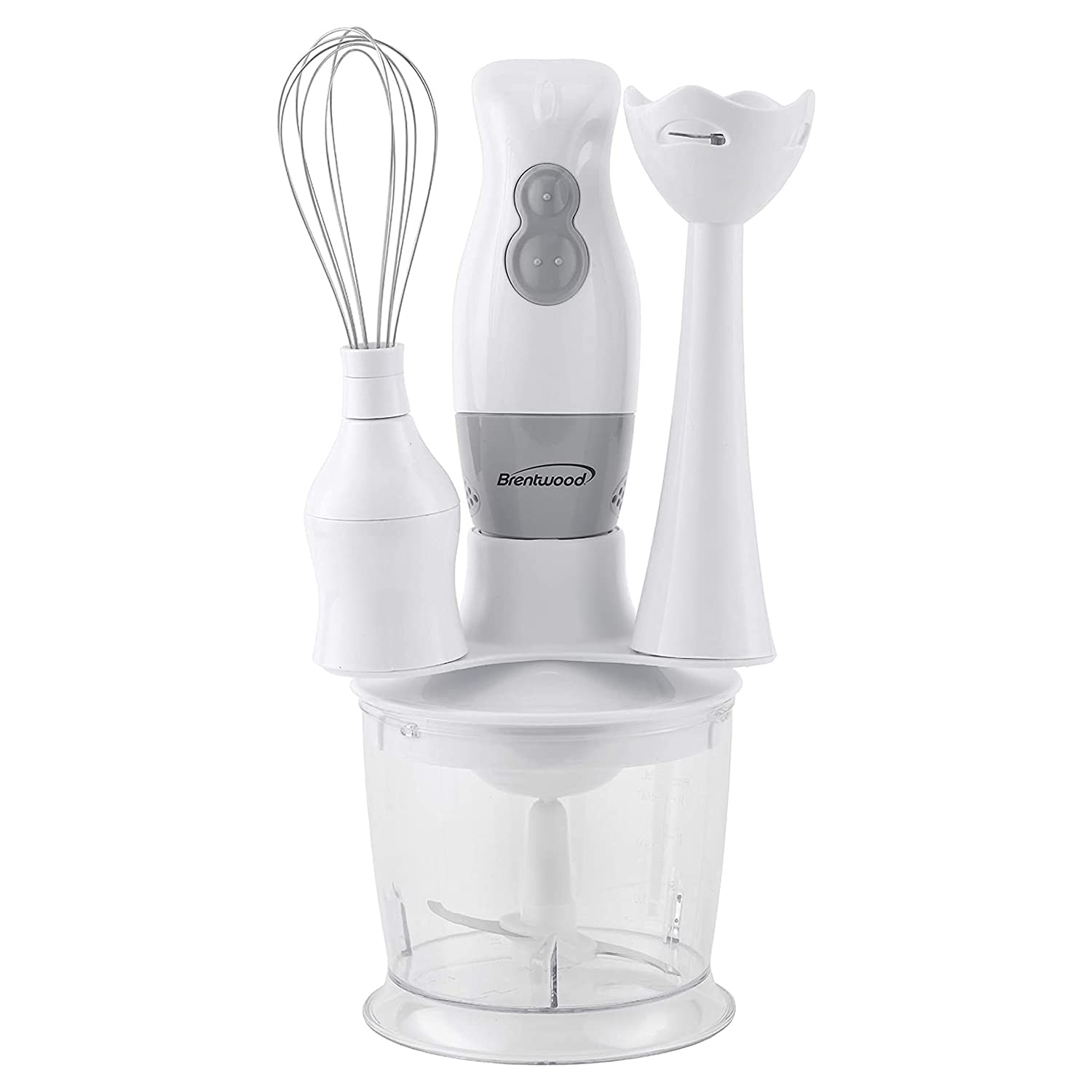 2-Speed Hand Blender and Food Processor with Balloon Whisk (White)