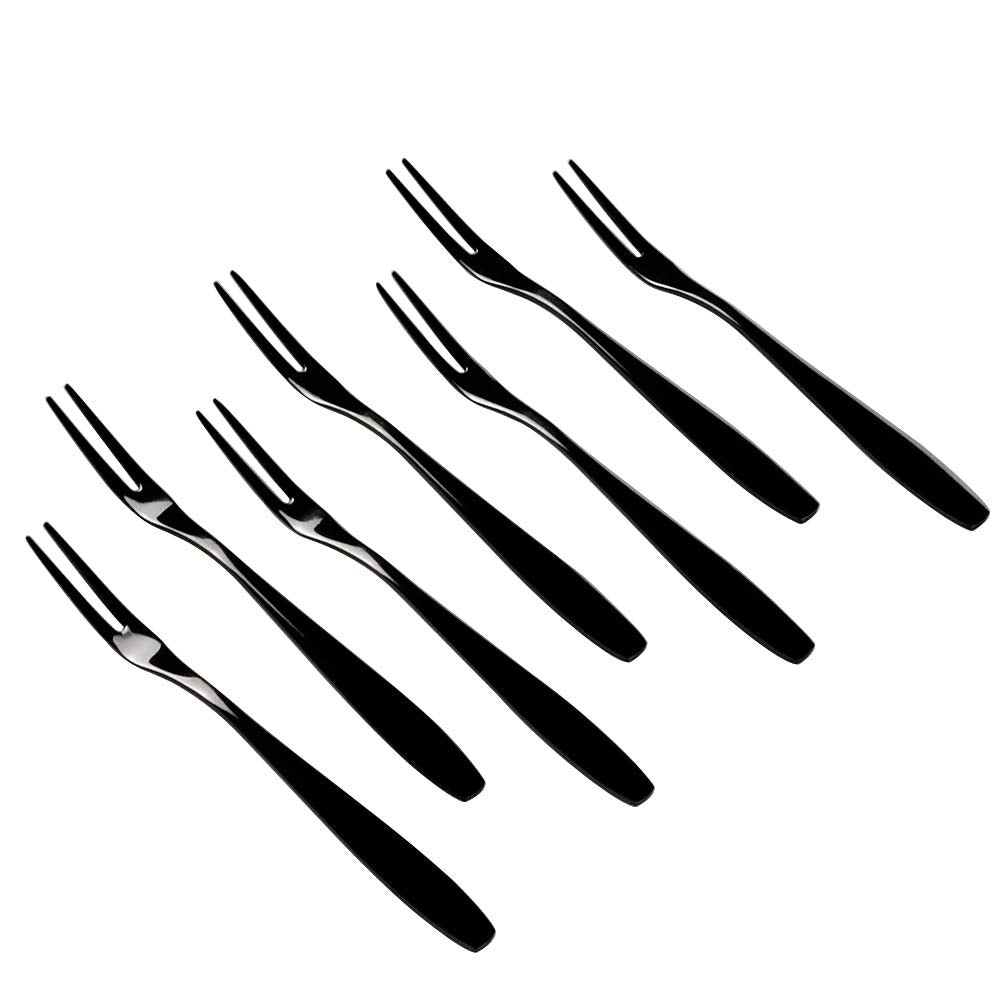 Wekioger 12 Piece Mini Cake Fork, Black Stainless Steel Fruit Fork