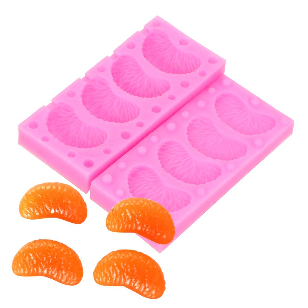 3D Tangerine Slice Silicone Mold With 20Pcs Lollipop Sticks, Mandarin Orange Segments Fruit Fondant Gum Paste Icing Mold For Cak