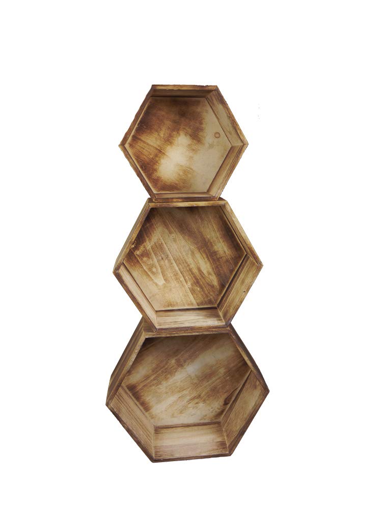 Admired By Nature Admired by Nature-11.8 Brown wash Wood Crate Set of 3. ABN5E100-NTRL Container, E. Natural - Hexagon