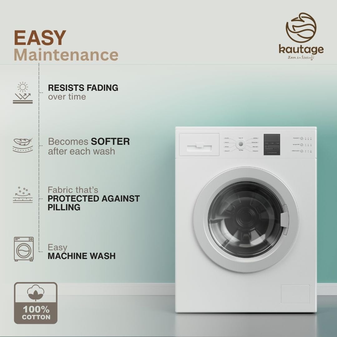 Kautage- Love In Living, Printed 100% Cotton, 186 Tc, Bedsheet With Two Pillow Covers (Peach, Double)