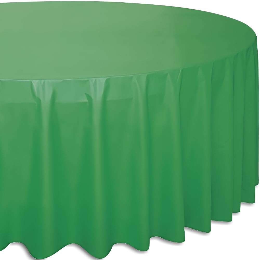 Emerald Green Round Plastic Table Cover - 84'' (1 Count) - Elegant, Vibrant & Durable - Perfect For Parties & Events